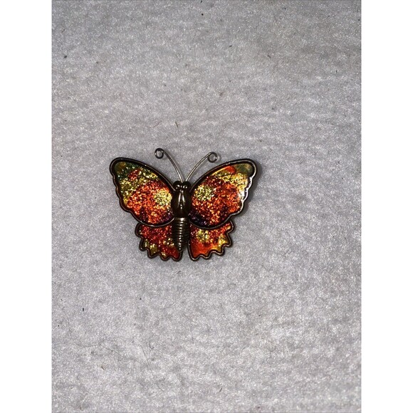 Vintage Sparkle Enamel Butterfly Pin Brooch Unsigned Glitter Novelty Cute Spring - Picture 5 of 6